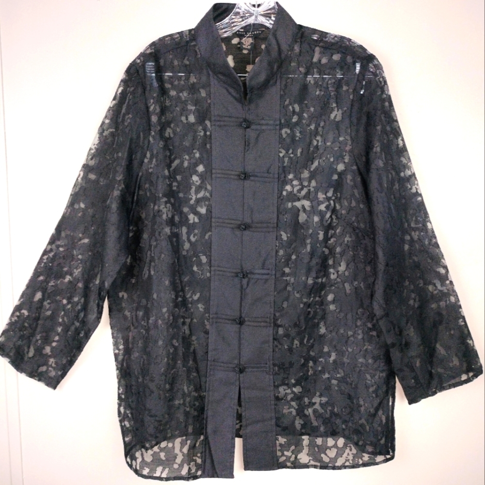 NWT Anne Carson Woman Linen Sheer Leopard Asian-Inspired Lightweight Shacket 1X
